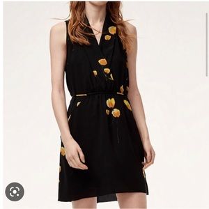 Aritzia Wilfred Sabine Dress Black Floral Sleeveless Belted Tie Back Mini XS